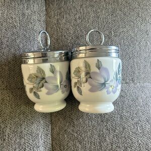 Royal Worcester England Pair of Porcelain Floral Egg Coddlers 2.1" x 2.5" tall